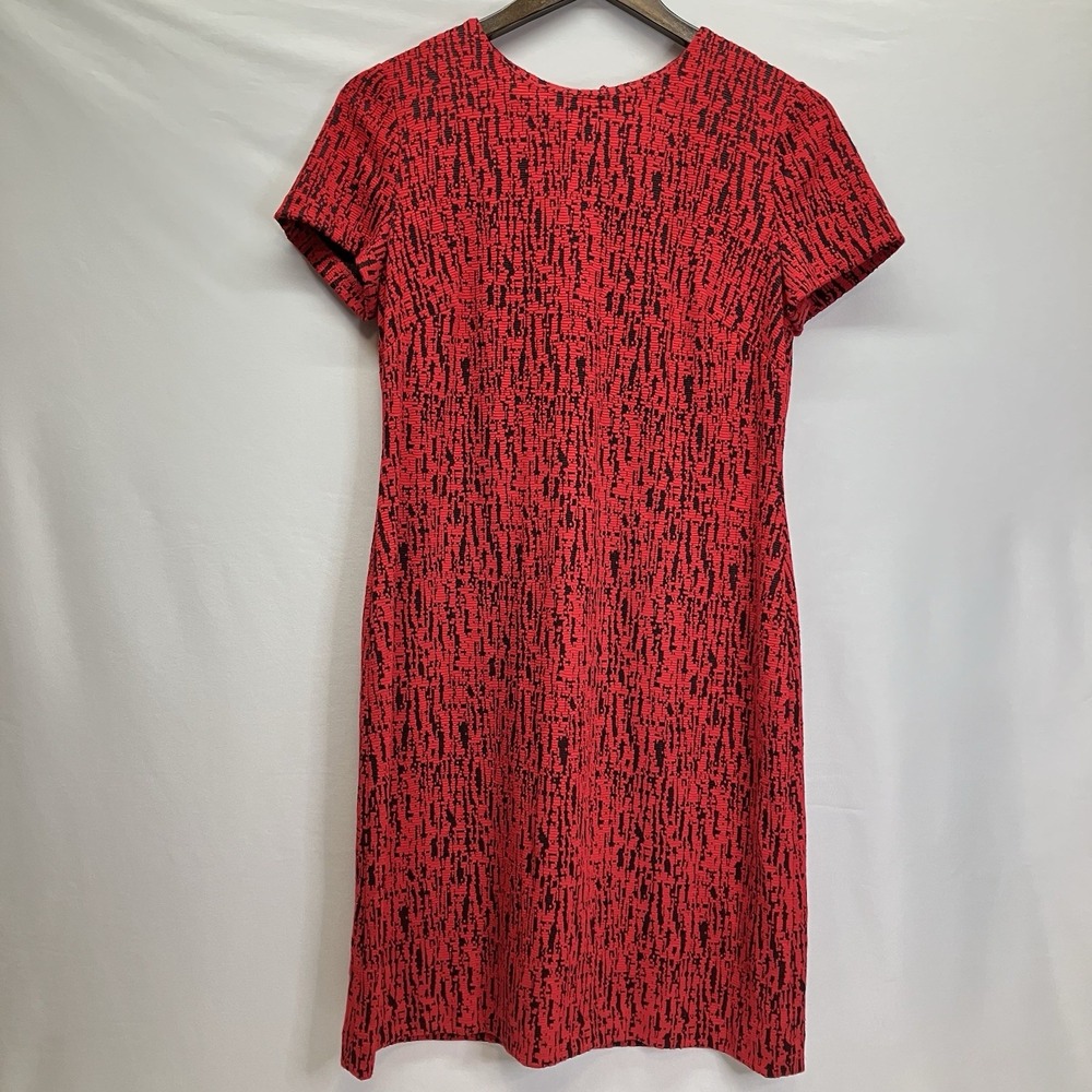 Calvin Klein Womens Red & Black Geometric Short Sleeve Pencil Dress Size 6